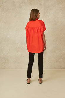 Coated Poplin Capelet Top | Vermillion