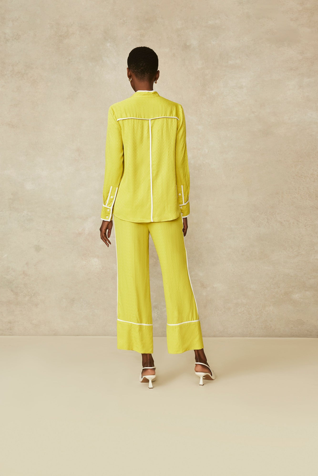 Equestrian Jacquard Tipped Tie Neck Blouse | Citrine