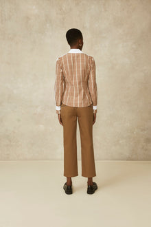 Cotton Twill Leather Trim Pant | Camel