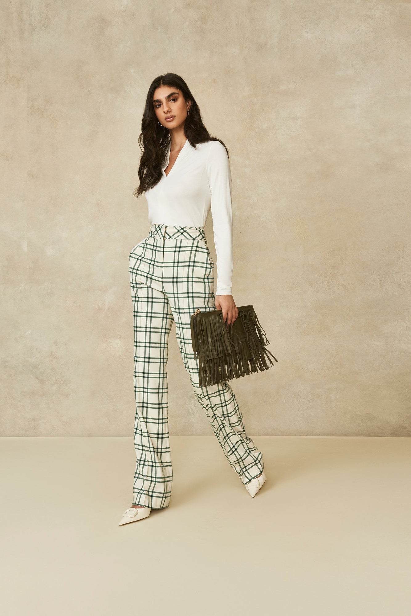 Oversized Plaid Hanna Pant | Ivory/Forest