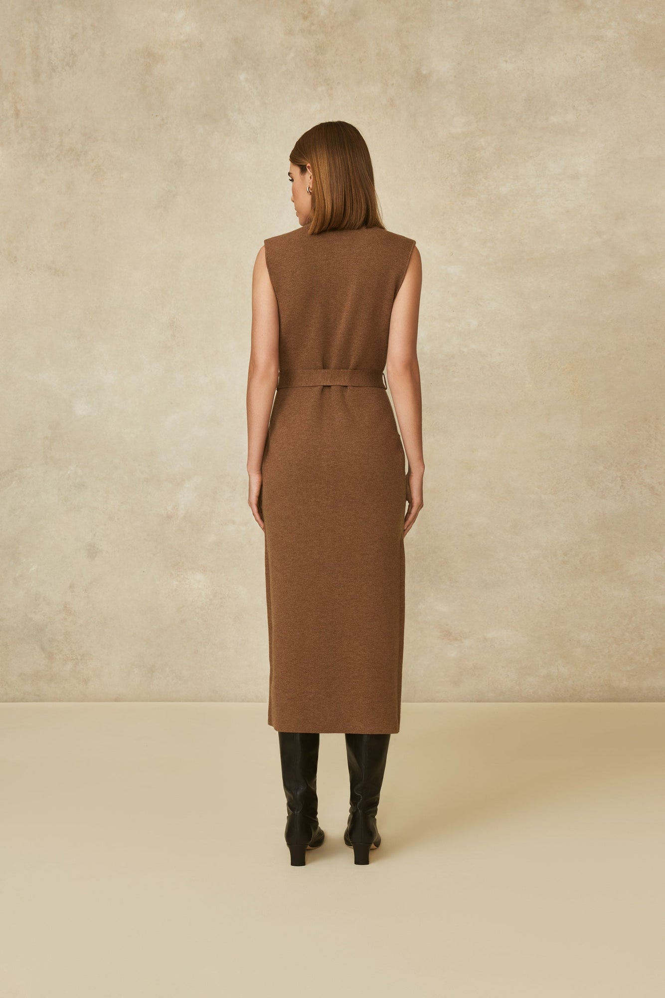 Sleeveless Knit Vest Dress | Camel