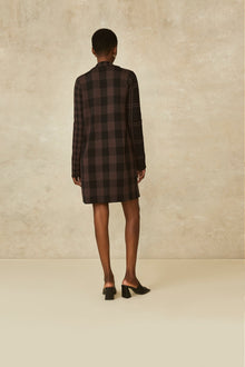 Gingham Jacquard Knit Jacket | Chocolate/Black