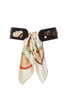 Belt Detail Silk Scarf | Ivory Multi