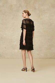 Fringe Lace Tunic Dress | Black