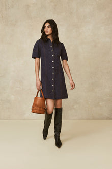 Stretch Denim Button Front Dress | Midnight