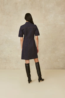 Stretch Denim Button Front Dress | Midnight