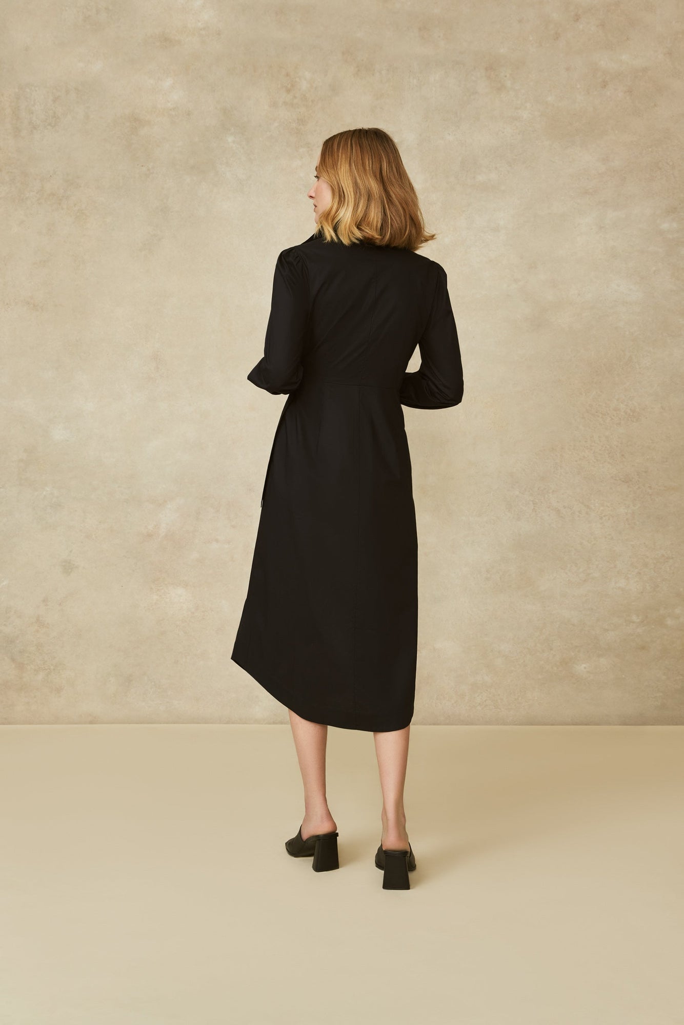 Cotton Poplin Asymmetrical Shirt Dress | Black