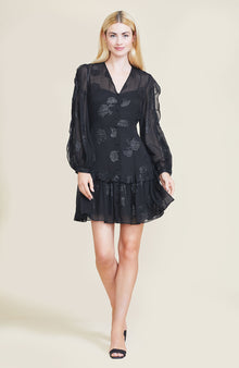 Floral Tinsel Full Sleeve Dress | Black