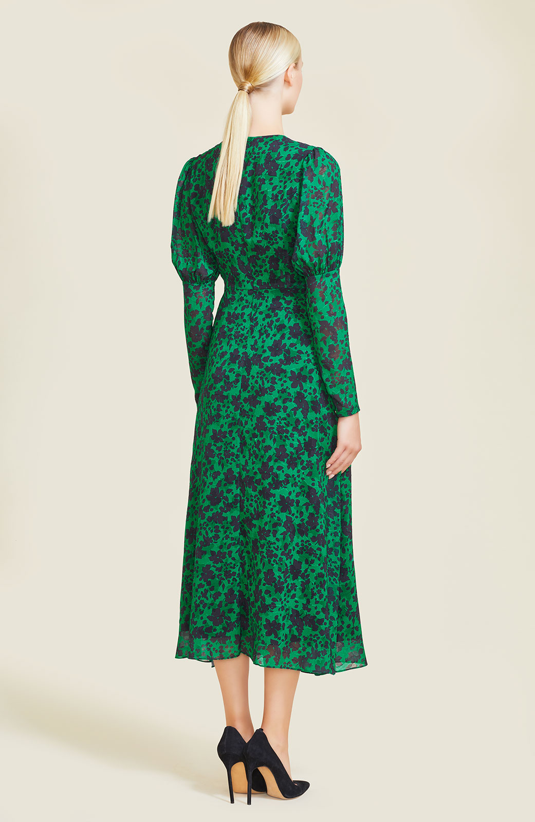 Floral Jacquard Asymmetrical Midi Dress | Emerald Multi