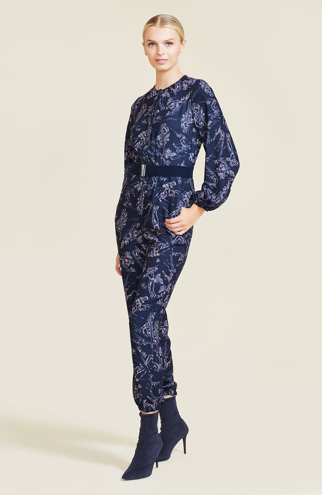 Ski Printed Crepe Jumpsuit | Navy Multi