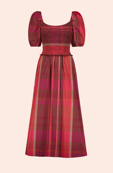 Stretch Plaid Smocked Midi Dress | Fuchsia Multi