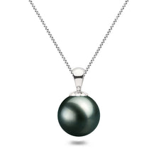 Womens | 8-9mm Round Black Tahitian Pearl | Pendant Necklace | 14K White Gold