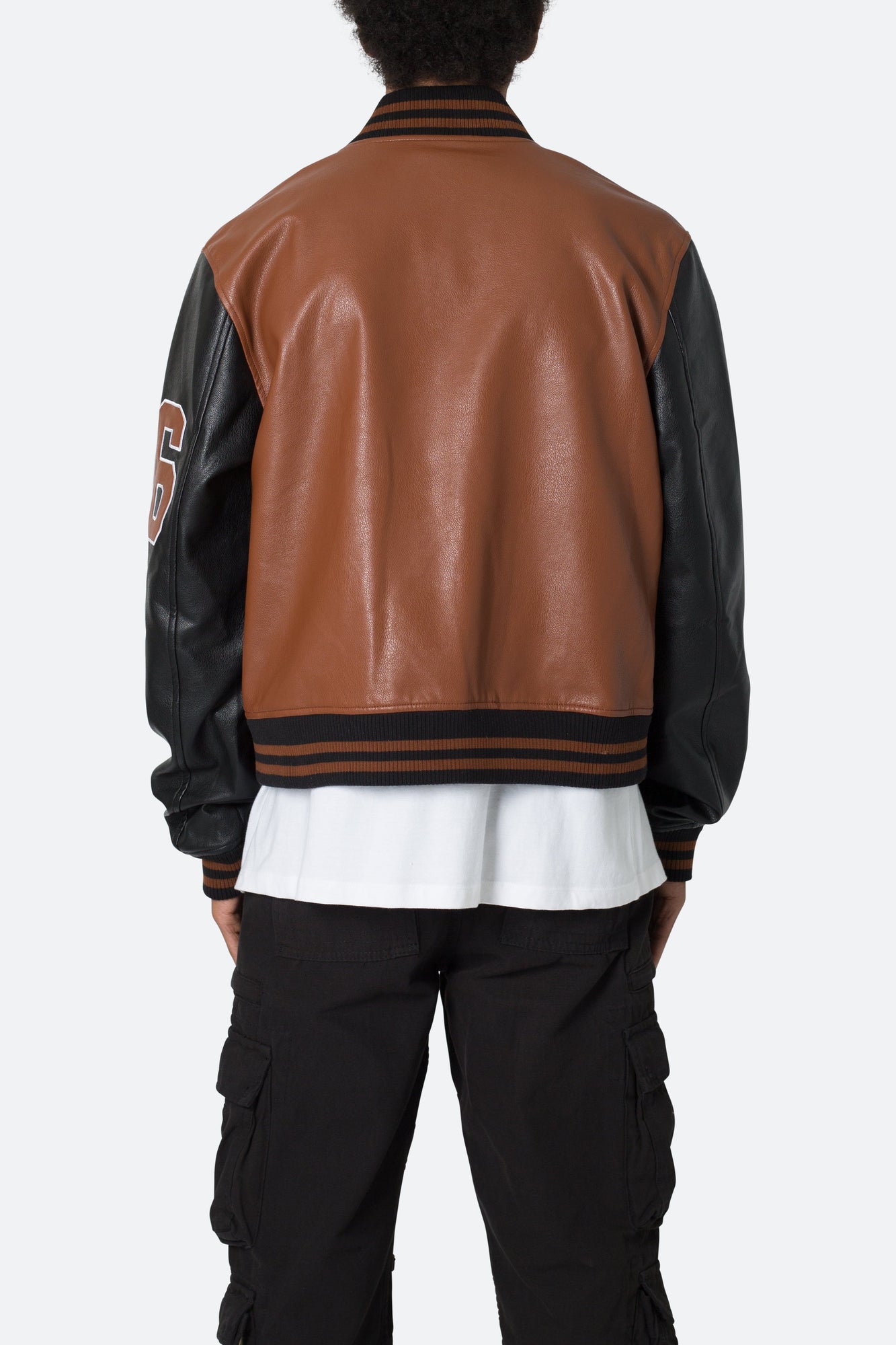 PU Varsity Jacket | Black x Brown