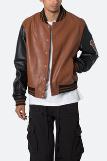 PU Varsity Jacket | Black x Brown