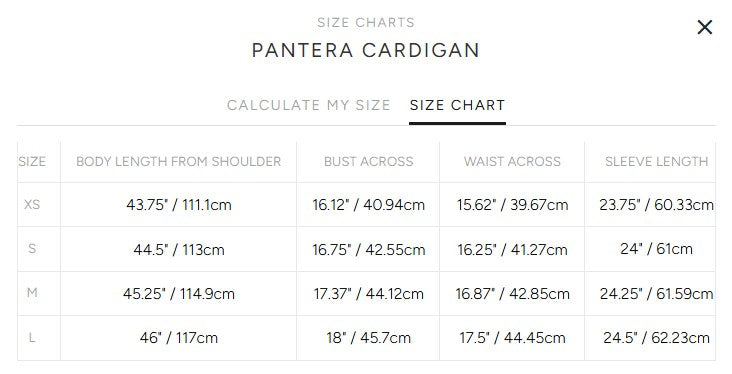 Product size guide