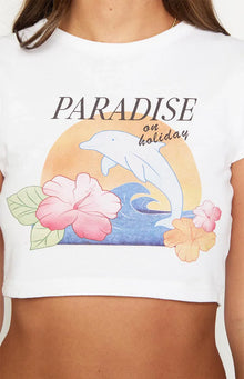 Paradise On HolidayCropped Tee | White