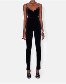 Pat Globe Velvet Bodysuit | Black