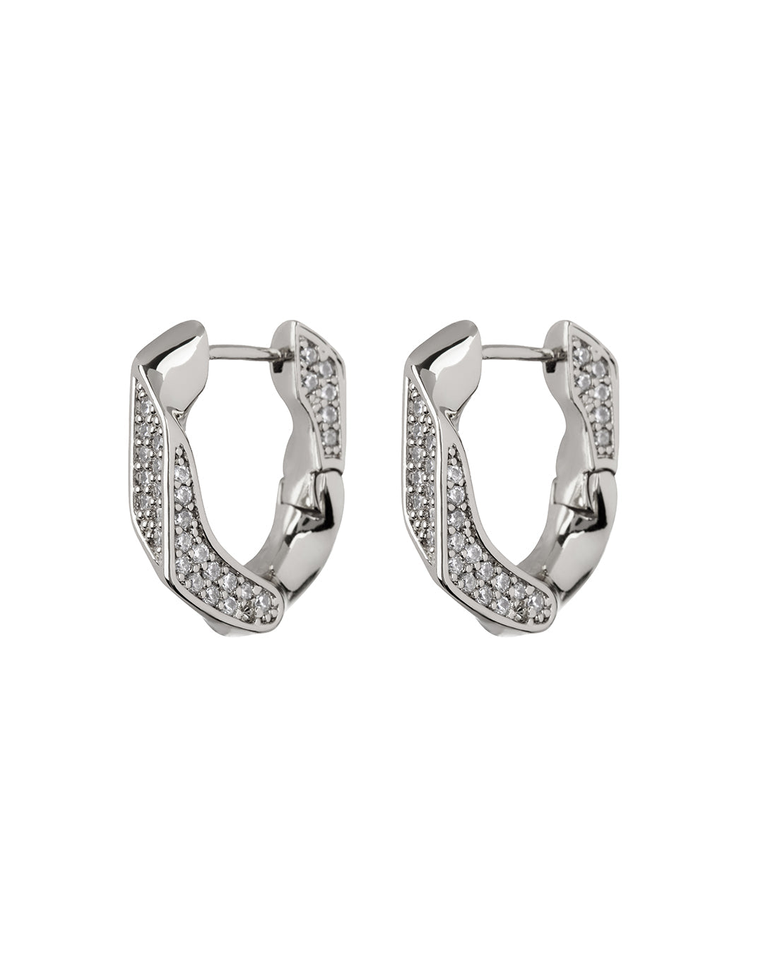 Pave Cuban Link Hoops - Silver | Plated Silver