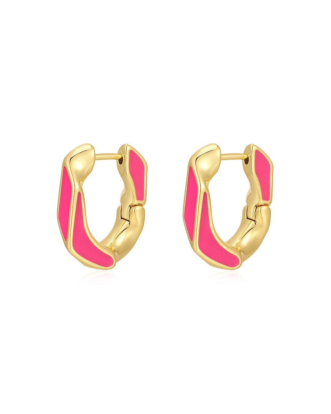 Pave Cuban Link Hoops - Hot Pink - Gold | Plated Gold