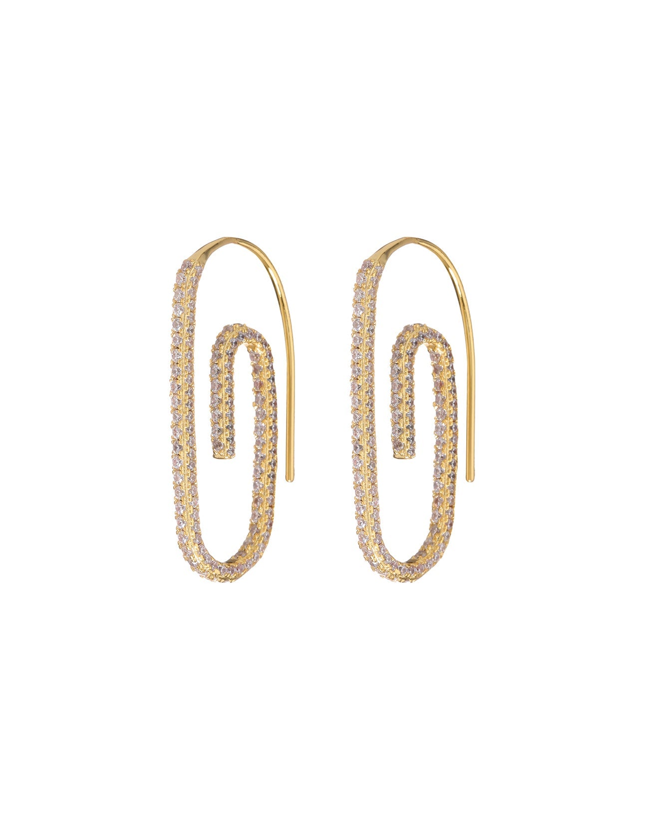 Pave Paper Clip Earrings | Gold
