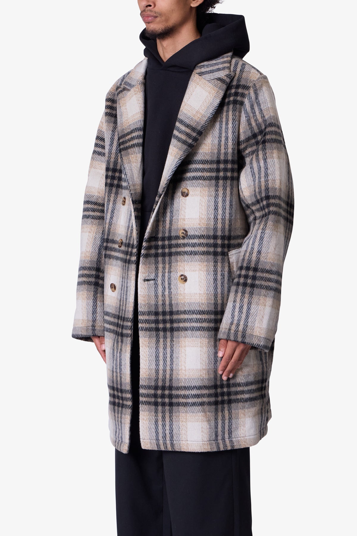 Peaky Plaid Trench Coat | Light Brown x Cream