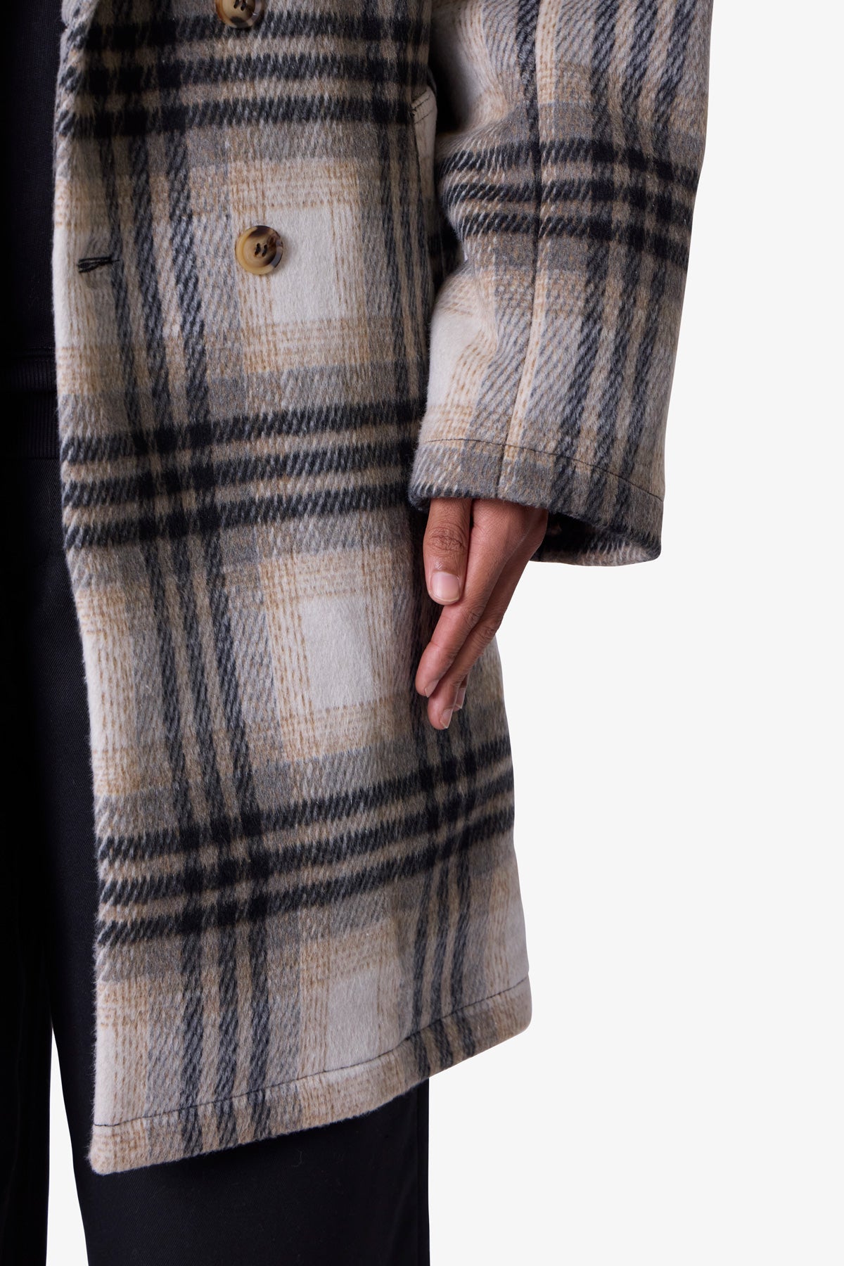 Peaky Plaid Trench Coat | Light Brown x Cream