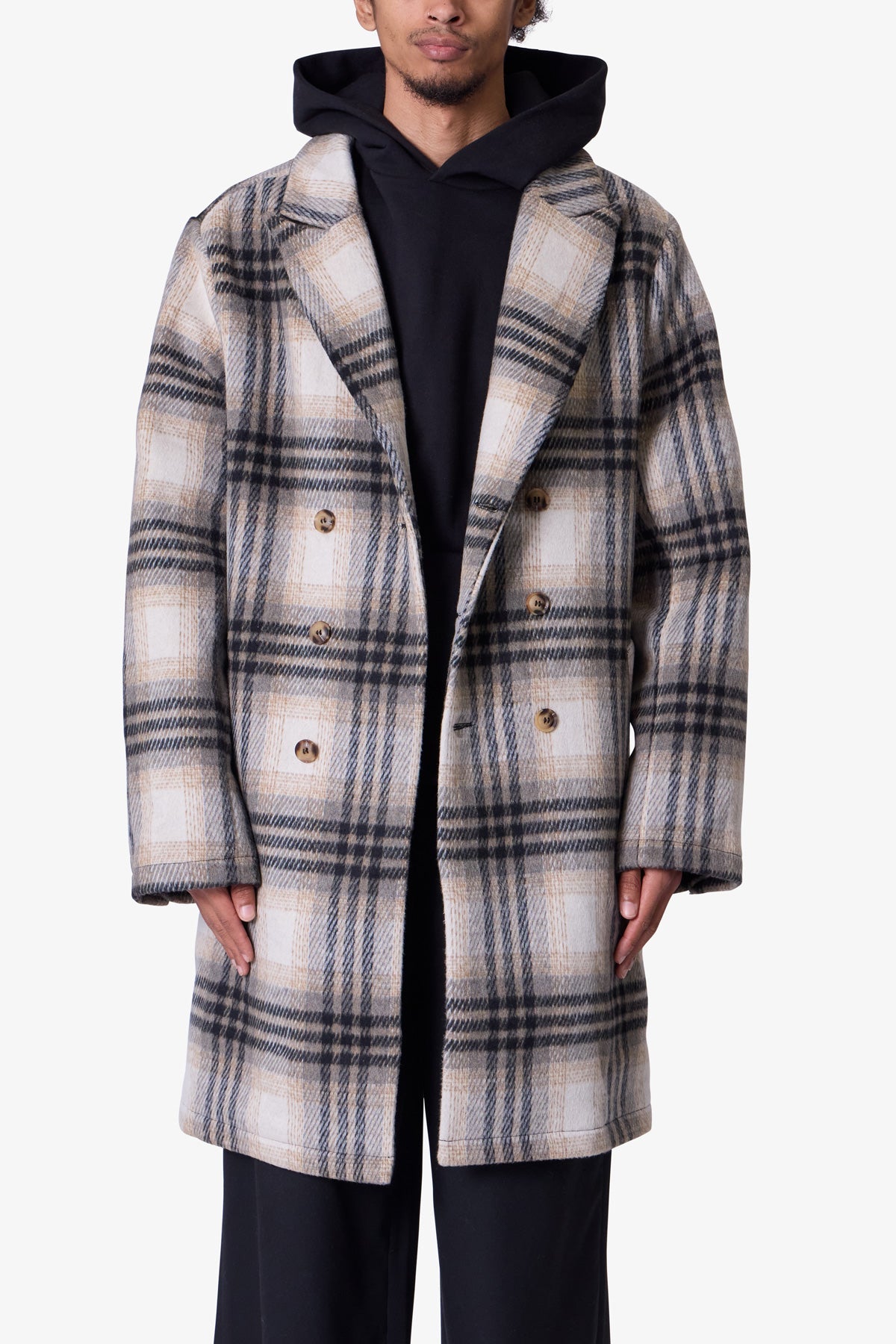 Peaky Plaid Trench Coat | Light Brown x Cream