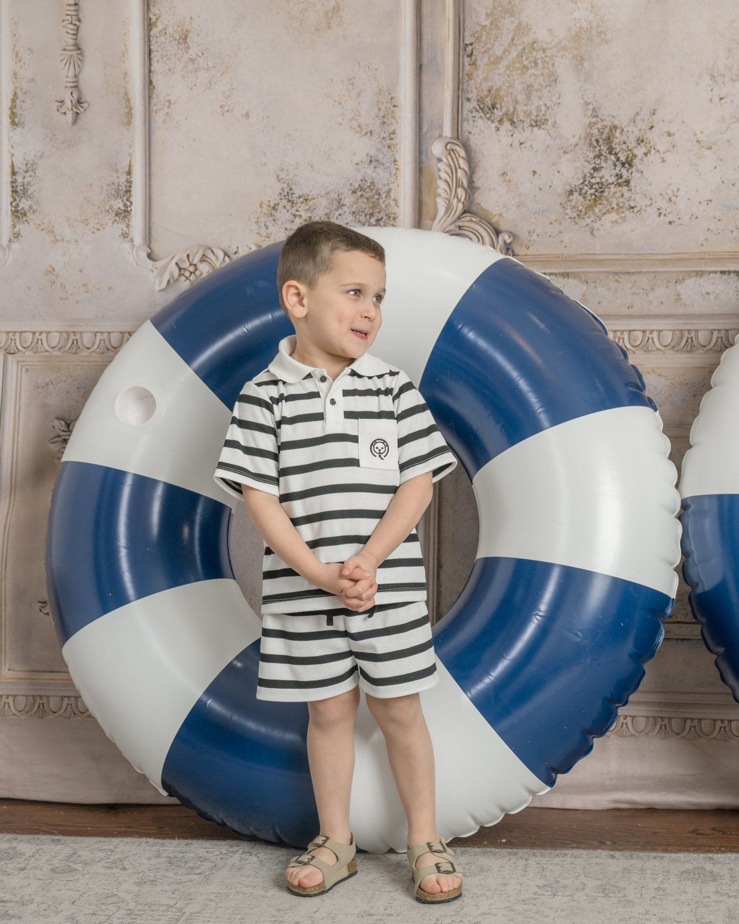 Boy | Monaco and Striped Boys' Top and Shorts Set | Black x White