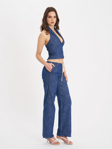 Raffaella Cotton Denim Straight Leg Pants | Navy