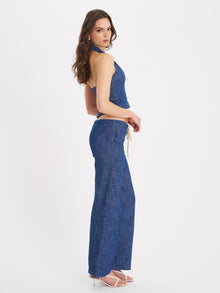 Raffaella Cotton Denim Straight Leg Pants | Navy