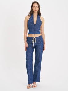 Raffaella Cotton Denim Straight Leg Pants | Navy