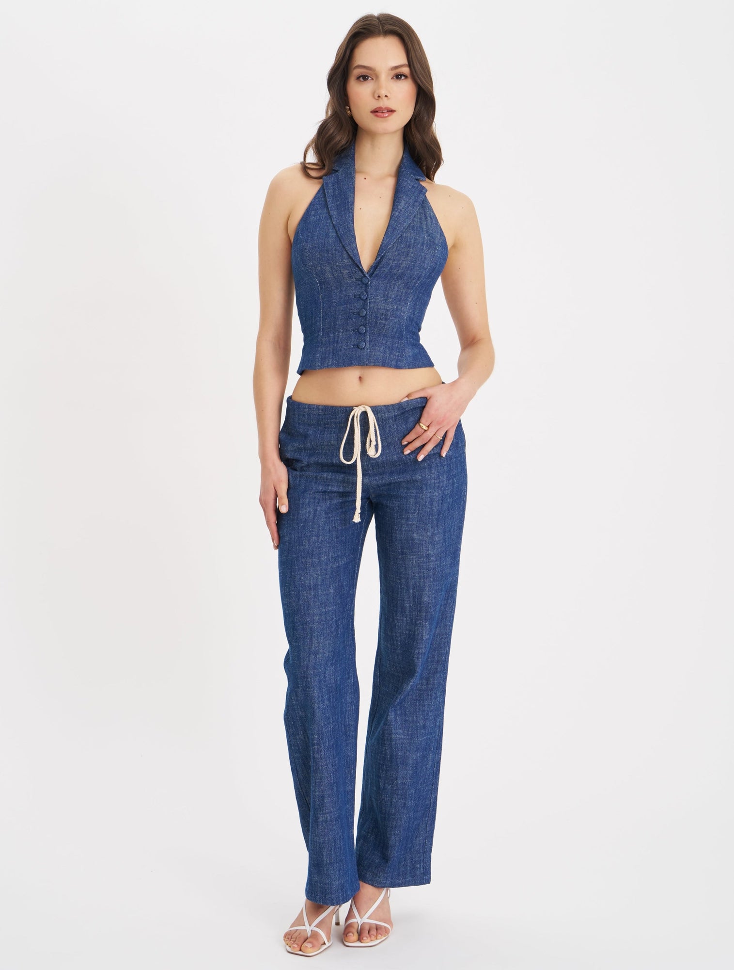 Raffaella Cotton Denim Straight Leg Pants | Navy