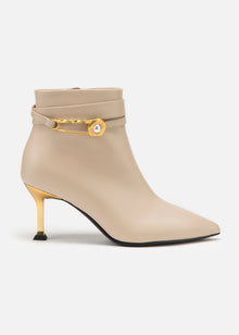Pin Buckle Booties in Leather | Beige