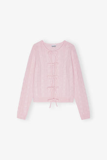 Pink Cashmere Mix Tie String Cardigan | Mauve Chalk