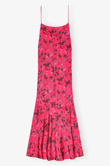 Pink Floral Printed Satin Midi Dress | Raspberry Wine