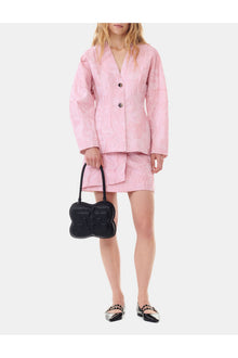 Pink Textured Cloqué Curve Sleeve Blazer | Bleached Mauve