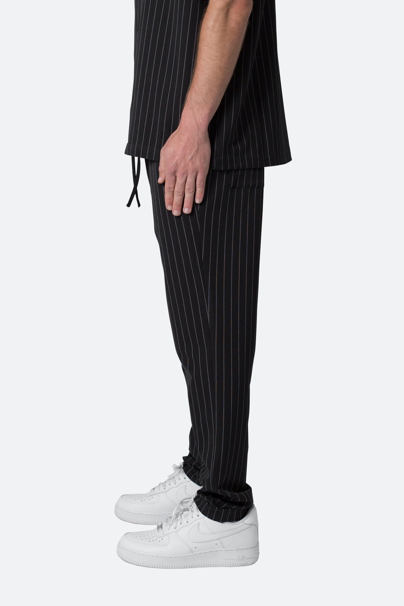 Pinstripe Drawcord Pants | Black