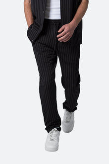 Pinstripe Drawcord Pants | Black