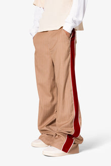 Pinstripe Velvet Trim Trouser Pants | Tan