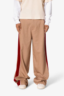 Pinstripe Velvet Trim Trouser Pants | Tan