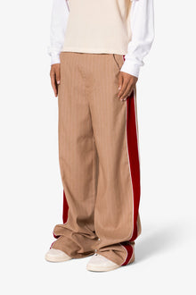 Pinstripe Velvet Trim Trouser Pants | Tan