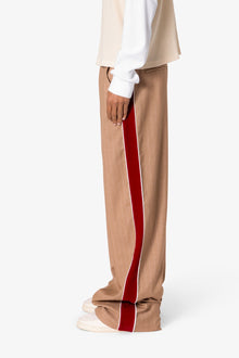 Pinstripe Velvet Trim Trouser Pants | Tan