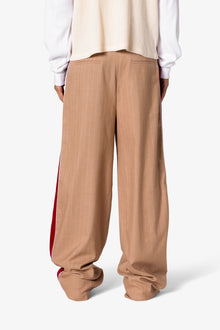 Pinstripe Velvet Trim Trouser Pants | Tan