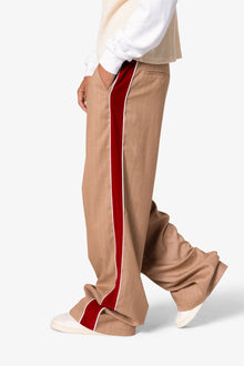 Pinstripe Velvet Trim Trouser Pants | Tan