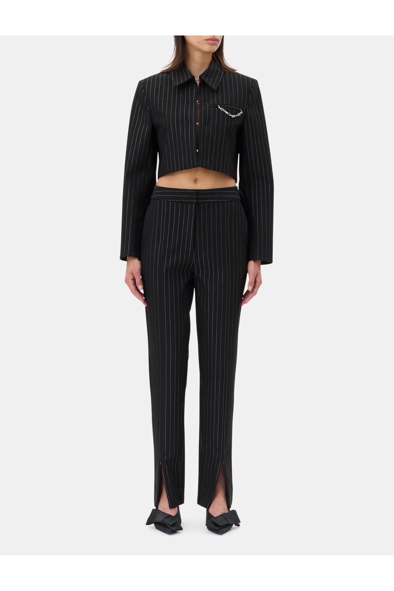 Pinstriped Cropped Blazer | Black