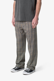 Pleated Plaid Trousers | Light Brown x Cream