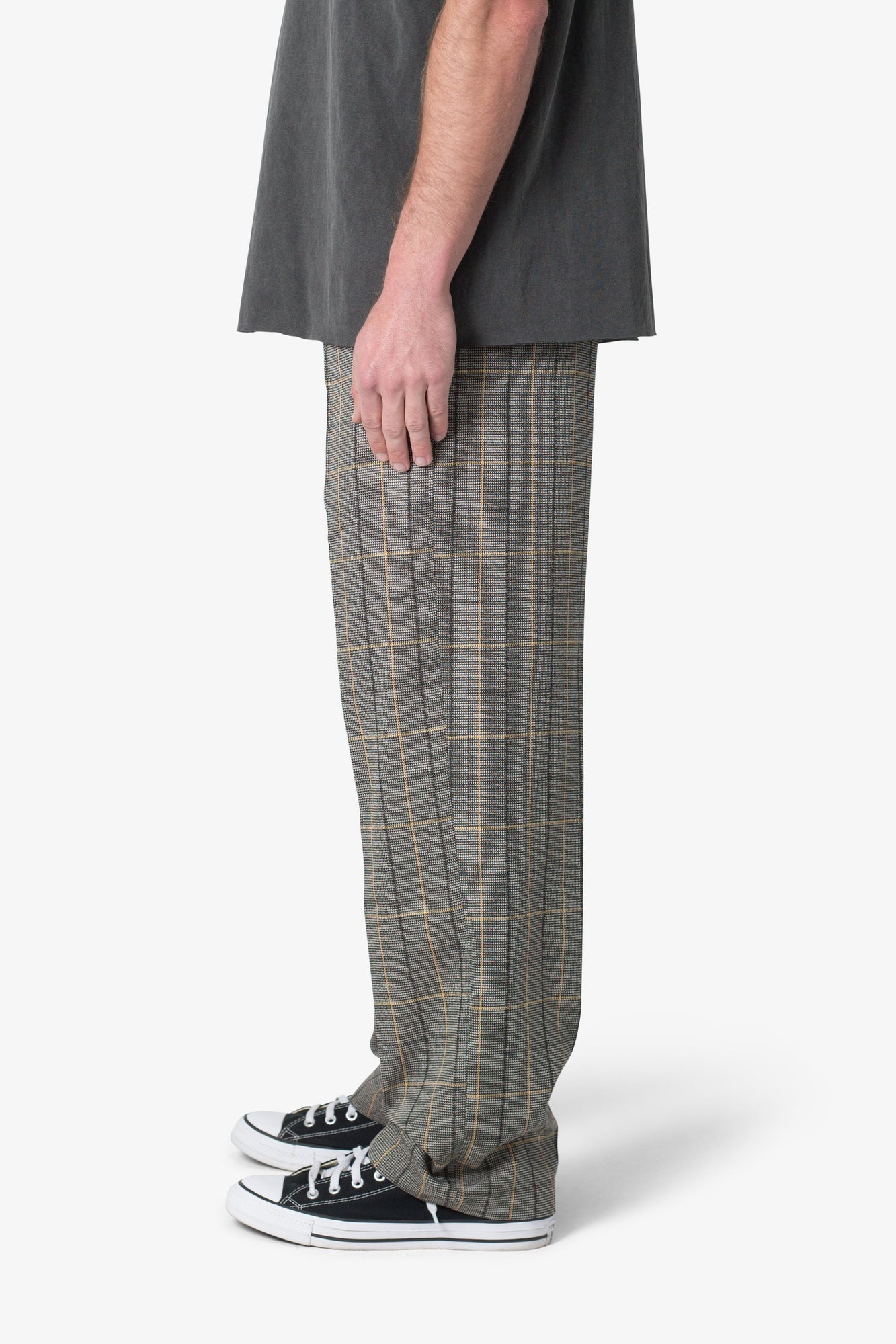 Pleated Plaid Trousers | Light Brown x Cream