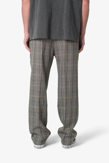 Pleated Plaid Trousers | Light Brown x Cream
