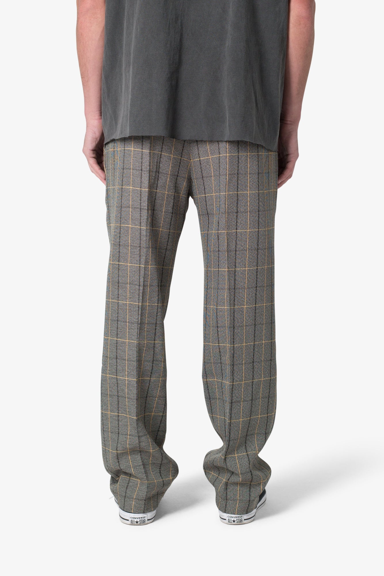 Pleated Plaid Trousers | Light Brown x Cream