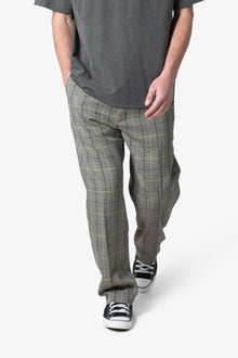 Pleated Plaid Trousers | Light Brown x Cream